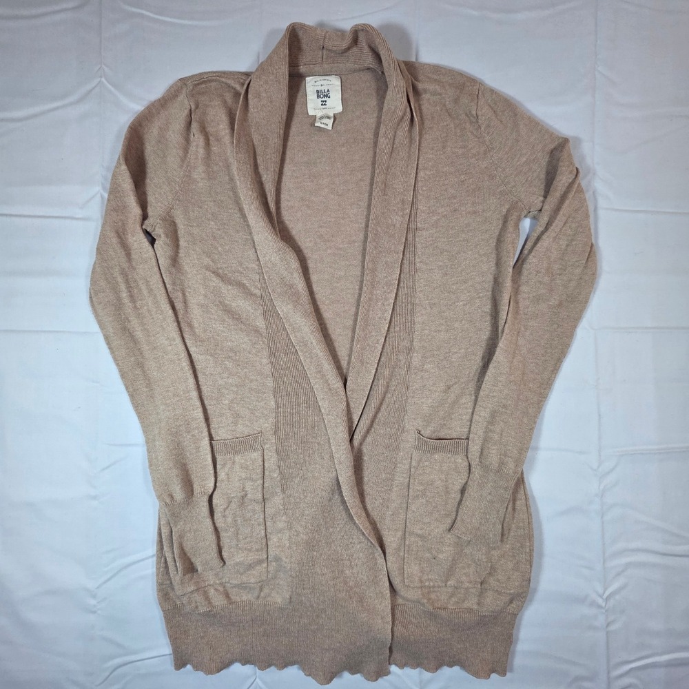 Billabong Womens Tan Heather Open Front Shawl Collar Cardigan Sweater Size Small